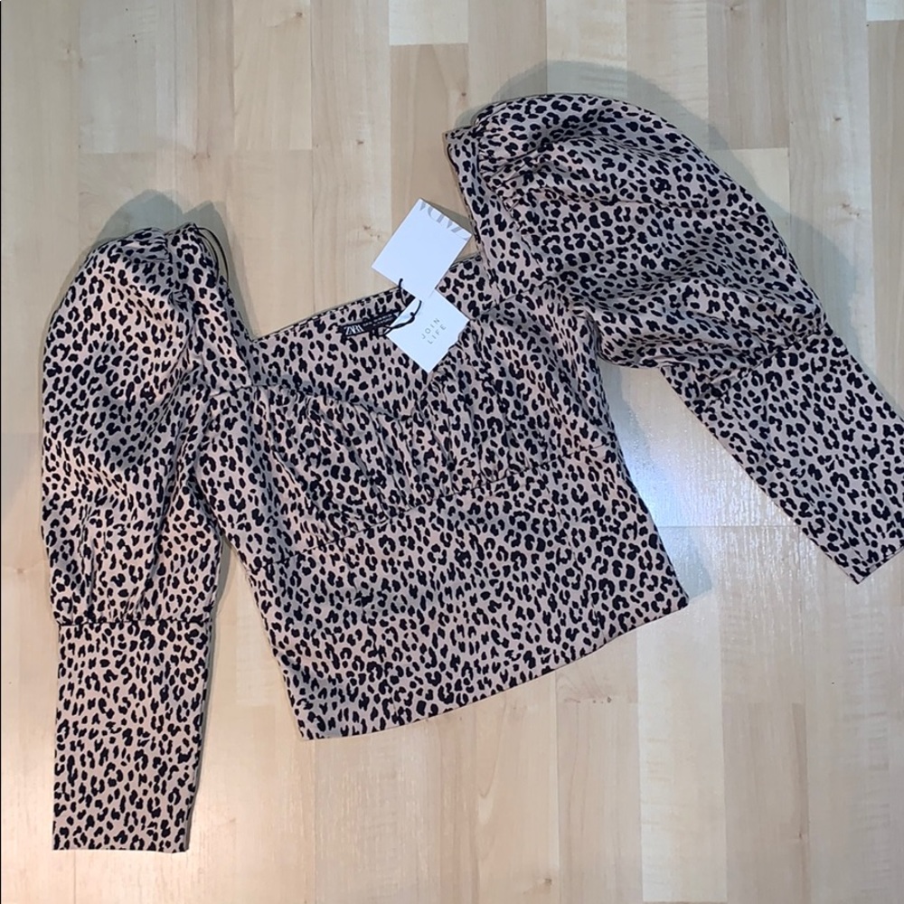 ZARA PUFF SHOULDER POPLIN Animal Print Crop - Picture 6 of 11